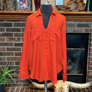 Orange Long-Sleeved Velvet Heart Blouse